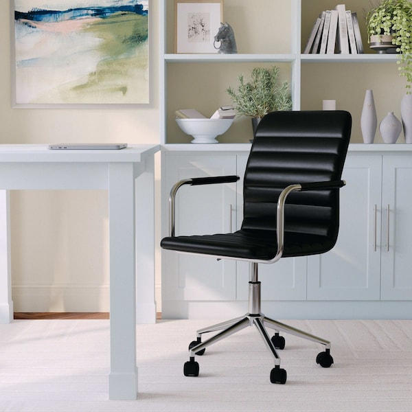 Martha Stewart Taytum Upholstered Office Chair in Black/Polished Nickel CH-142370-BK-MS - main